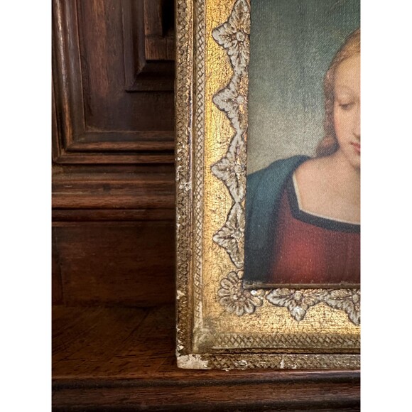 Italian Vintage Reproduction of Raffaello Madonna de Cardellino Small Print Silk - Picture 2 of 4